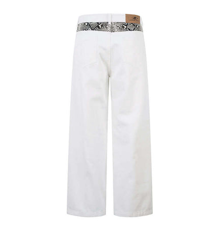 Back view of Patchwork Straight Jeans – Loose Fit with snake pattern waistband detail.