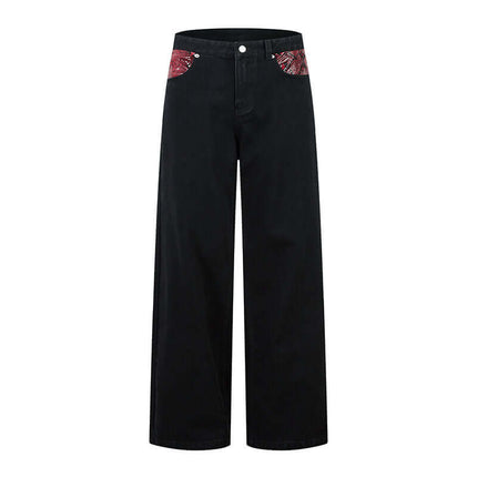 Patchwork Straight Jeans – Loose Fit featuring bold snake pattern patchwork and a modern fit.