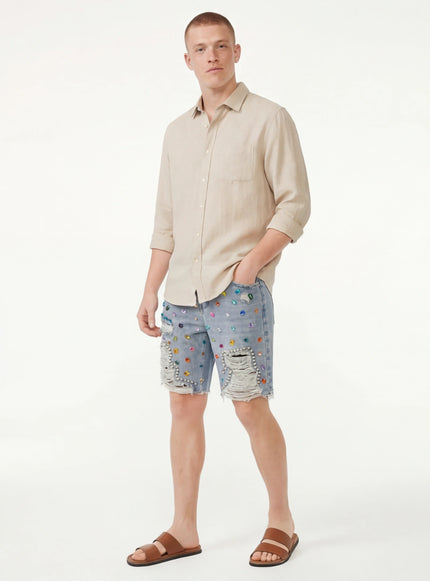 Navy Blue custom mid length shorts with Grozavu logo