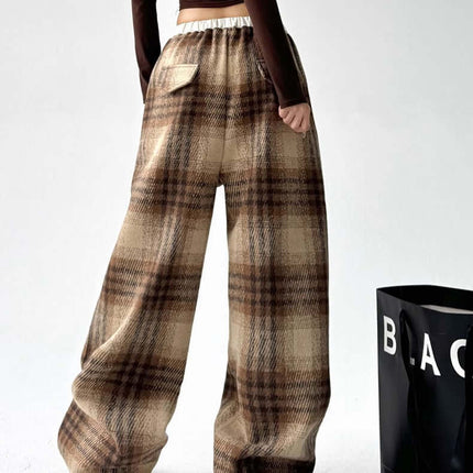 Plaid Flannel Fleece Lined Winter Pants featured in a stylish outfit, showcasing a retro checkered design