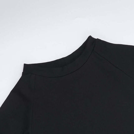 Pleated Short Sleeve Pants Set – Loose Fit black short sleeve top with pleated detailing