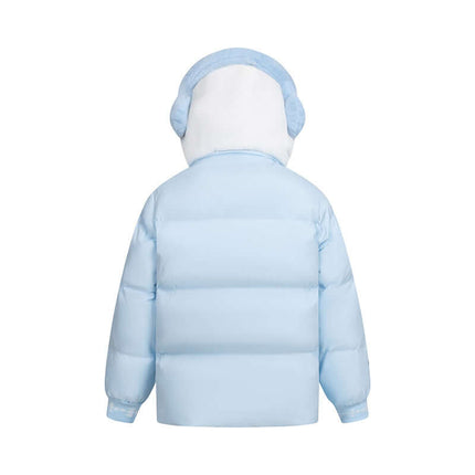 Back view of a Plush Hooded Cotton Coat in light blue with a cozy hood and plush texture.