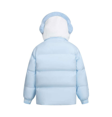 Back view of a Plush Hooded Cotton Coat in light blue with a cozy hood and plush texture.