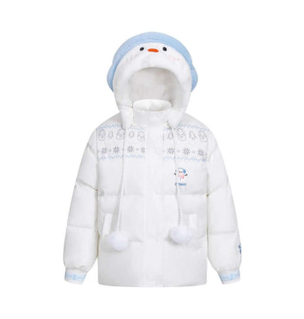 Plush Hooded Cotton Coat featuring a cute cartoon snowman design and warm, cozy plush fabric.