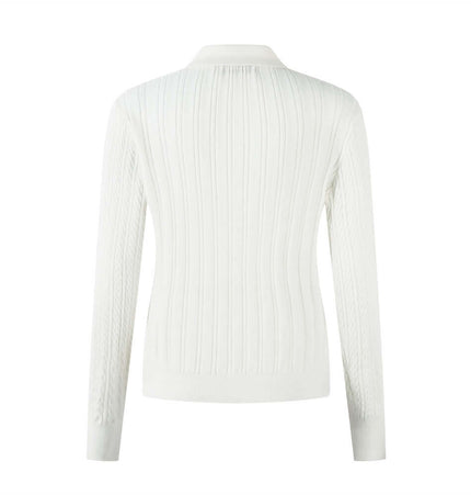 Polo Collar Knit Pullover Sweater – Fitted back view featuring ribbed texture and a classic style.