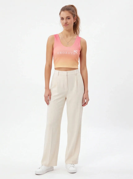 Model wearing boxy crop top by Grozavu