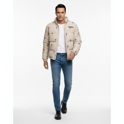 Print Stand Collar Cotton Puffer Jacket