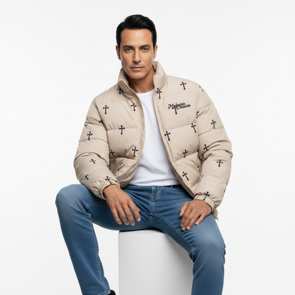 Print Stand Collar Cotton Puffer Jacket