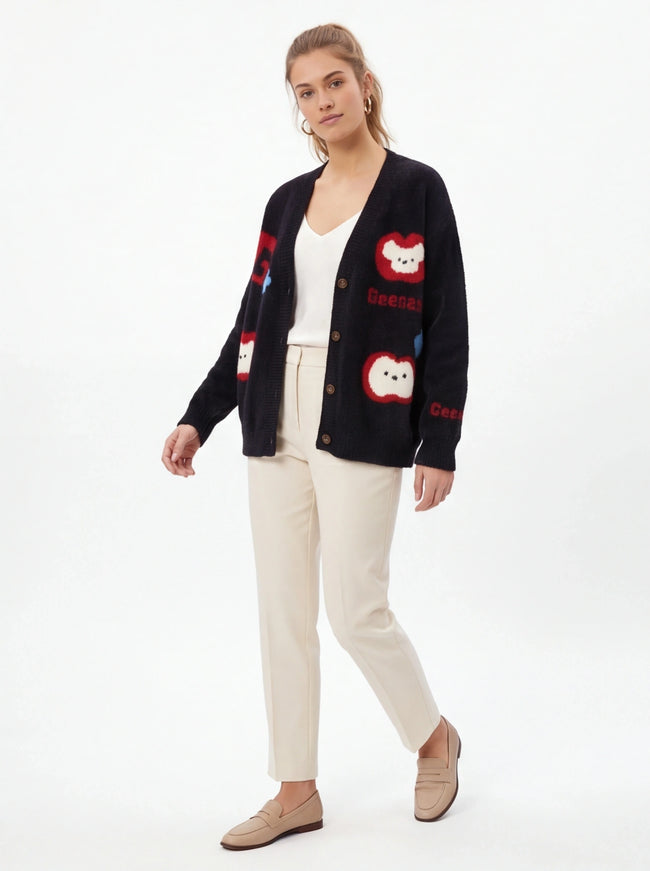 Cardigan greu tricotat floral Must-Have