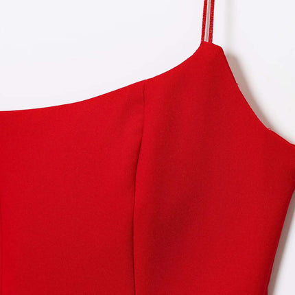Strapless Camisole Tank Top – Slim Fit close-up of smooth red fabric and strapless design.