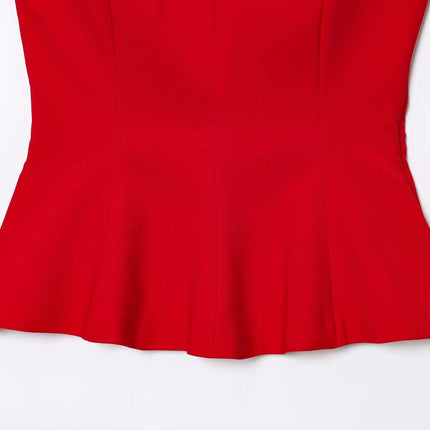 Strapless Camisole Tank Top – Slim Fit with a peplum skirt hem in vibrant red color.