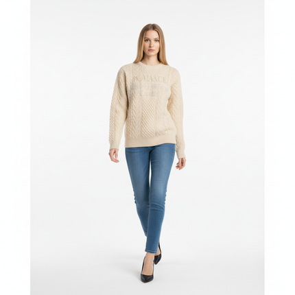 Letter Beaded Knit Sweater – Loose Fit