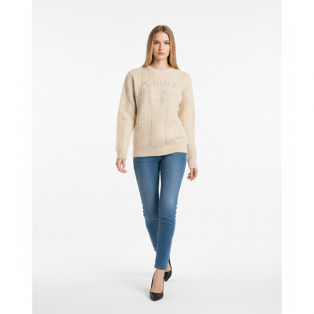 Letter Beaded Knit Sweater – Loose Fit