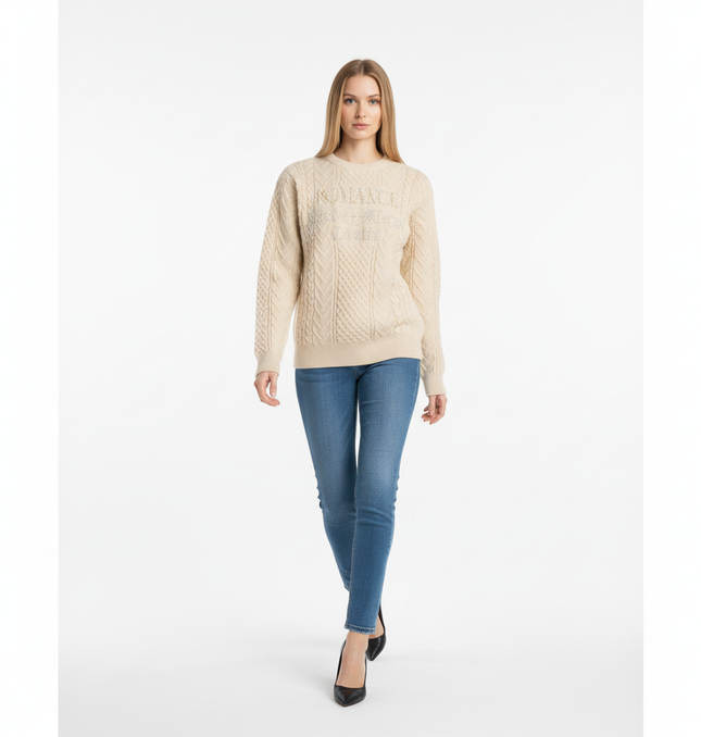 Letter Beaded Knit Sweater – Loose Fit