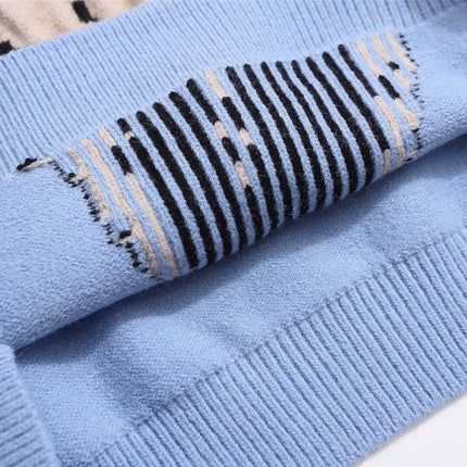 Close-up of the Retro Cartoon Jacquard Hoodie - Loose Fit showcasing the unique fabric texture and playful jacquard design.