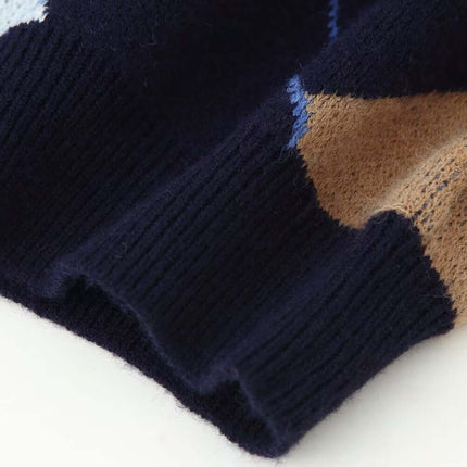 Suéter de Cuello Redondo con Diseño de Diamante Retro