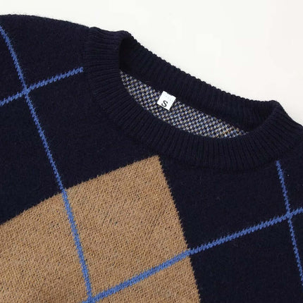 Suéter de Cuello Redondo con Diseño de Diamante Retro