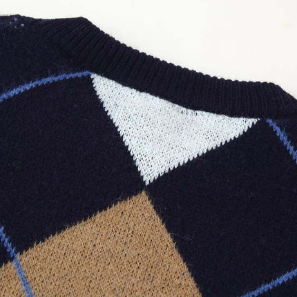 Suéter de Cuello Redondo con Diseño de Diamante Retro