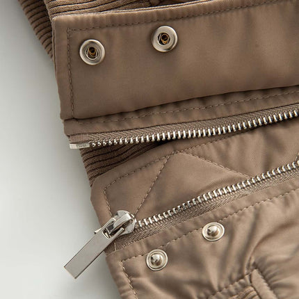 Close-up of zippers and buttons on the Retro Flight Jacket – Oversized, showcasing its detailed design and quality.