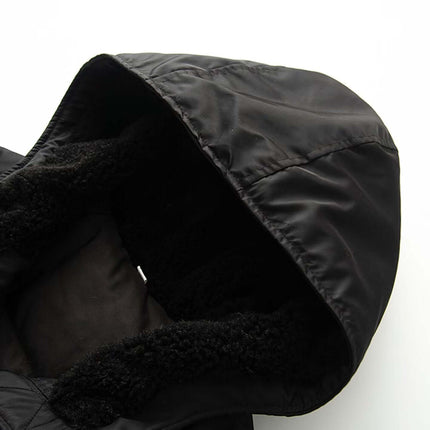 Close-up of the hood of the Retro Flight Jacket – Oversized, showing the soft lining and sleek fabric.
