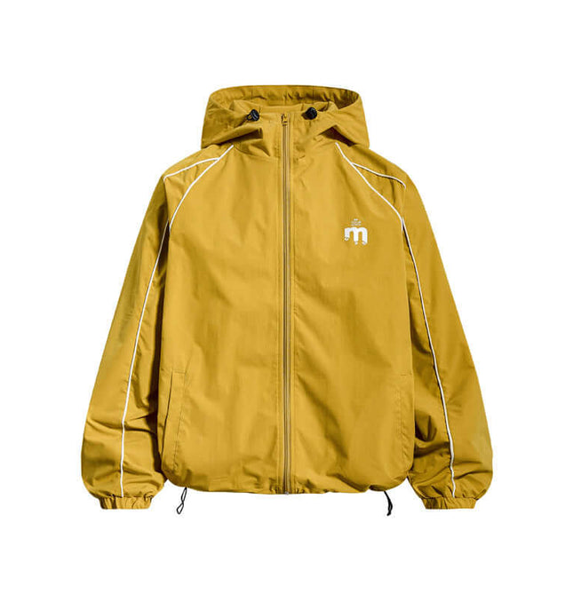 Retro Hooded Zip Jacket – Loose Fit in vibrant yellow with a classic hood and zip closure, perfect for casual streetwear.