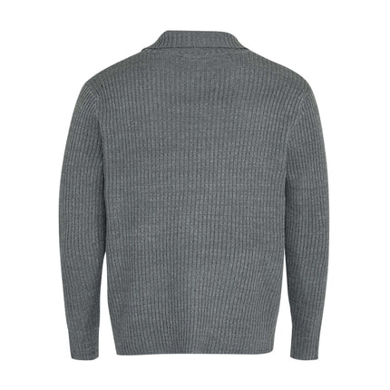 Retro Turn-Down Collar Sweater - Loose Fit back view in gray knit texture.