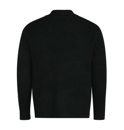 Retro Turn-Down Collar Sweater - Loose Fit, back view of black ribbed knit design, offering comfortable style.