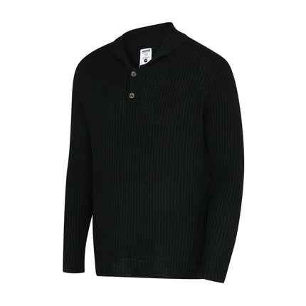 Retro Turn-Down Collar Sweater - Loose Fit in black ribbed knit with a relaxed silhouette and button details.