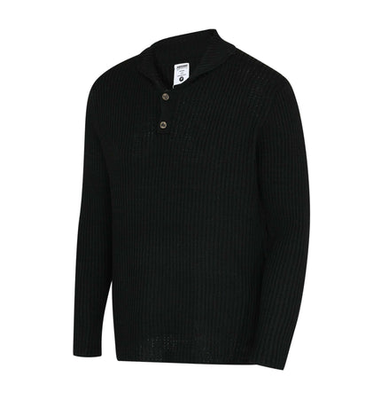 Retro Turn-Down Collar Sweater - Loose Fit in black ribbed knit with a relaxed silhouette and button details.
