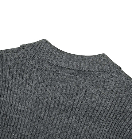 Retro Turn-Down Collar Sweater - Loose Fit in gray knit fabric showcasing the back design and collar.