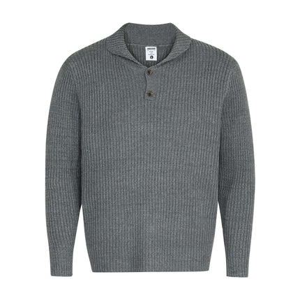 Retro Turn-Down Collar Sweater - Loose Fit in gray, featuring a ribbed texture and button detail for a timeless look.