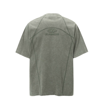 Retro Washed Letter Print TShirt – Loose Fit in vintage green with short sleeves and relaxed fit.