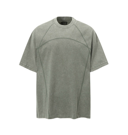 Retro Washed Letter Print TShirt – Loose Fit in a soft green shade with relaxed fit and unique stitching details.