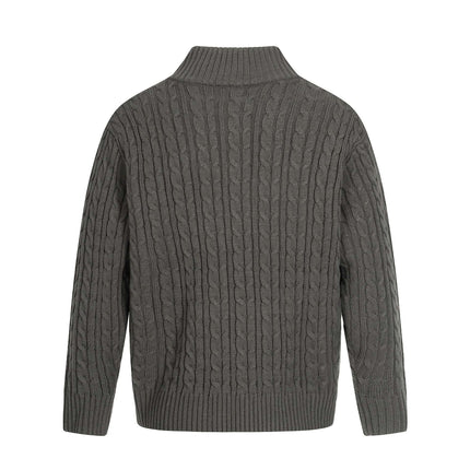Back view of the Retro Wool Sweater - Loose Fit showcasing the textured knit design and high neck collar.