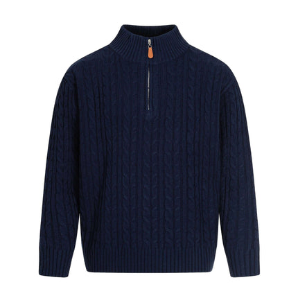 Retro Wool Sweater - Loose Fit featuring a high neck and cable knit design, crafted from a warm wool blend.