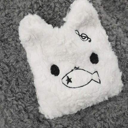 Cute cartoon patch on a cozy Shearling Collar Cotton Winter Coat with a rabbit design and fish embroidery.