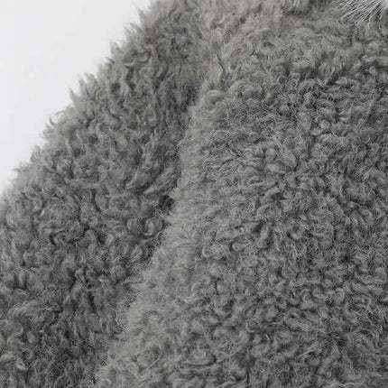 Close-up of the soft shearling texture of a Shearling Collar Cotton Winter Coat.