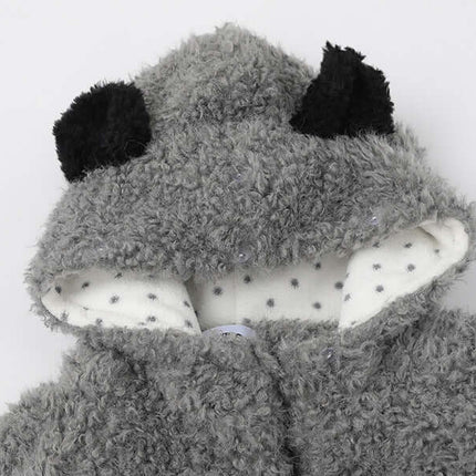 Shearling Collar Cotton Winter Coat featuring a cozy hood with cute cartoon panda ears and soft inner lining.