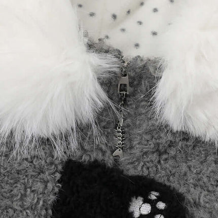 Close-up of the shearling collar on a Shearling Collar Cotton Winter Coat, featuring a stylish zipper and soft texture.