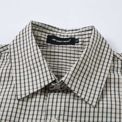 Short Sleeve Plaid Shirt with stylish collar and checkered pattern, perfect for casual summer wear.