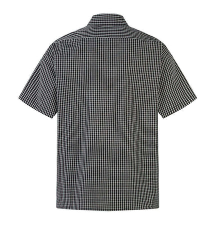 Back view of a Short Sleeve Plaid Shirt featuring a classic plaid pattern and comfortable fit.