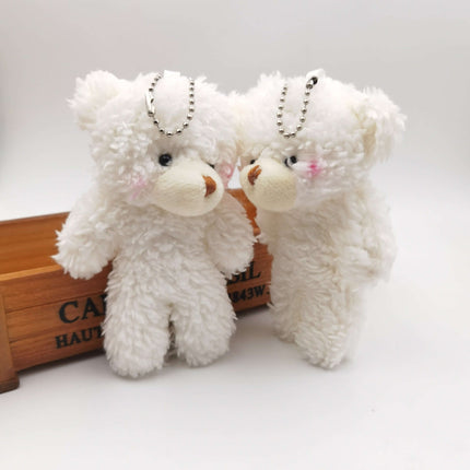 Shy Blush Bear Plush Keychain featuring two adorable white bear keychains with blush cheeks and a bead chain.