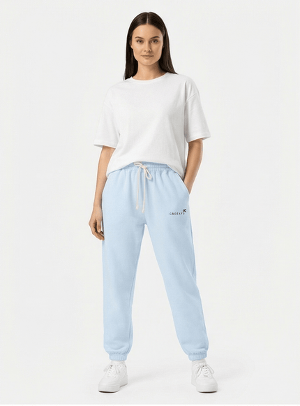 Model wearing relaxed heavyweight sweatpants by Grozavu