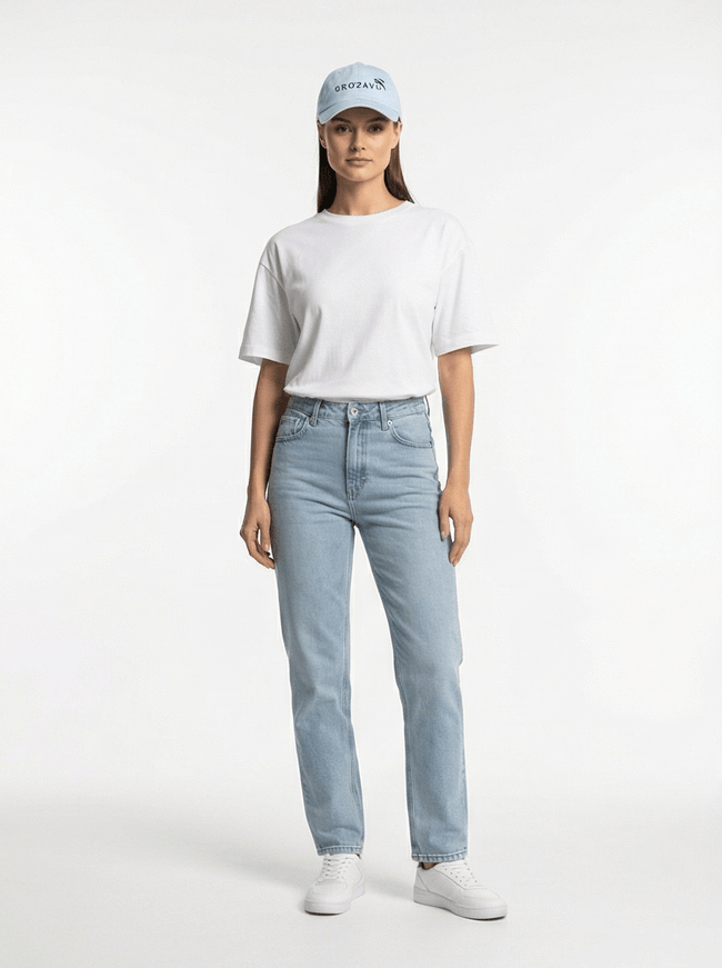 Model wearing signature cotton cap by Grozavu