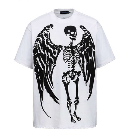 Skull Demon Printed TShirt – Loose Fit featuring a striking skeleton with wings design.