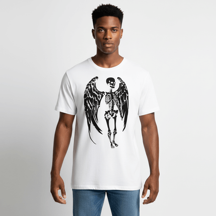 Skull Demon Printed TShirt – Loose Fit showcasing a skeleton with wings, perfect for bold streetwear.