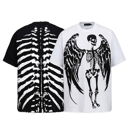 Skull Demon Printed TShirt – Loose Fit featuring a unique skeleton design on the front and back.