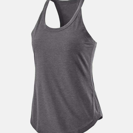 Slim Fit Cotton Scoop Neck Tank Top in dark gray color with a sleeveless design and U-neckline.