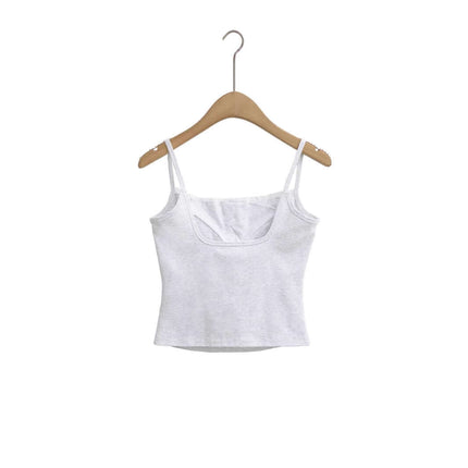 Lace Strap Button Tank Top - Slim Fit displayed on a wooden hanger, showcasing the delicate lace straps and fitted design.