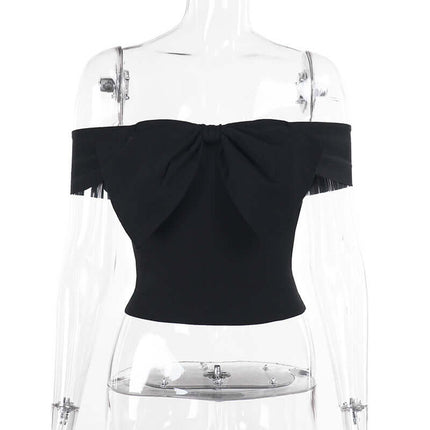 Slim Fit One-Shoulder Bow Top featuring a stylish bow accent and elegant silhouette.